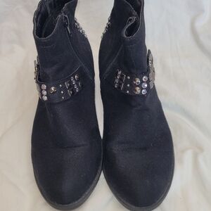 Soda Black Ankle Boots with Silver Studs and Rhinestones